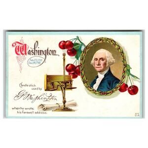George Washington Cherry Tree Candlestick Embossed Postcard 1915